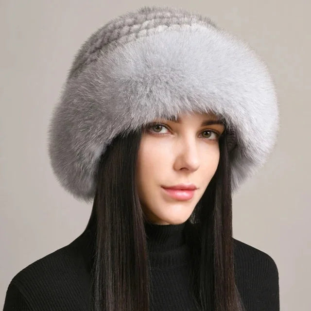 Women’s Luxury Genuine Mink & Fox Fur Knit Beanie